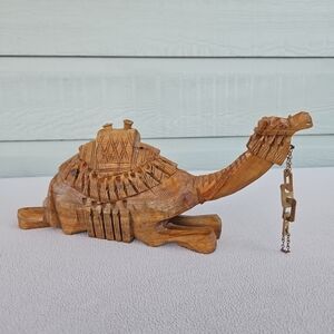 VTG Hand Carved Olive Wood Camel Kneeling Figurine 13.5" Brown Design Nativity